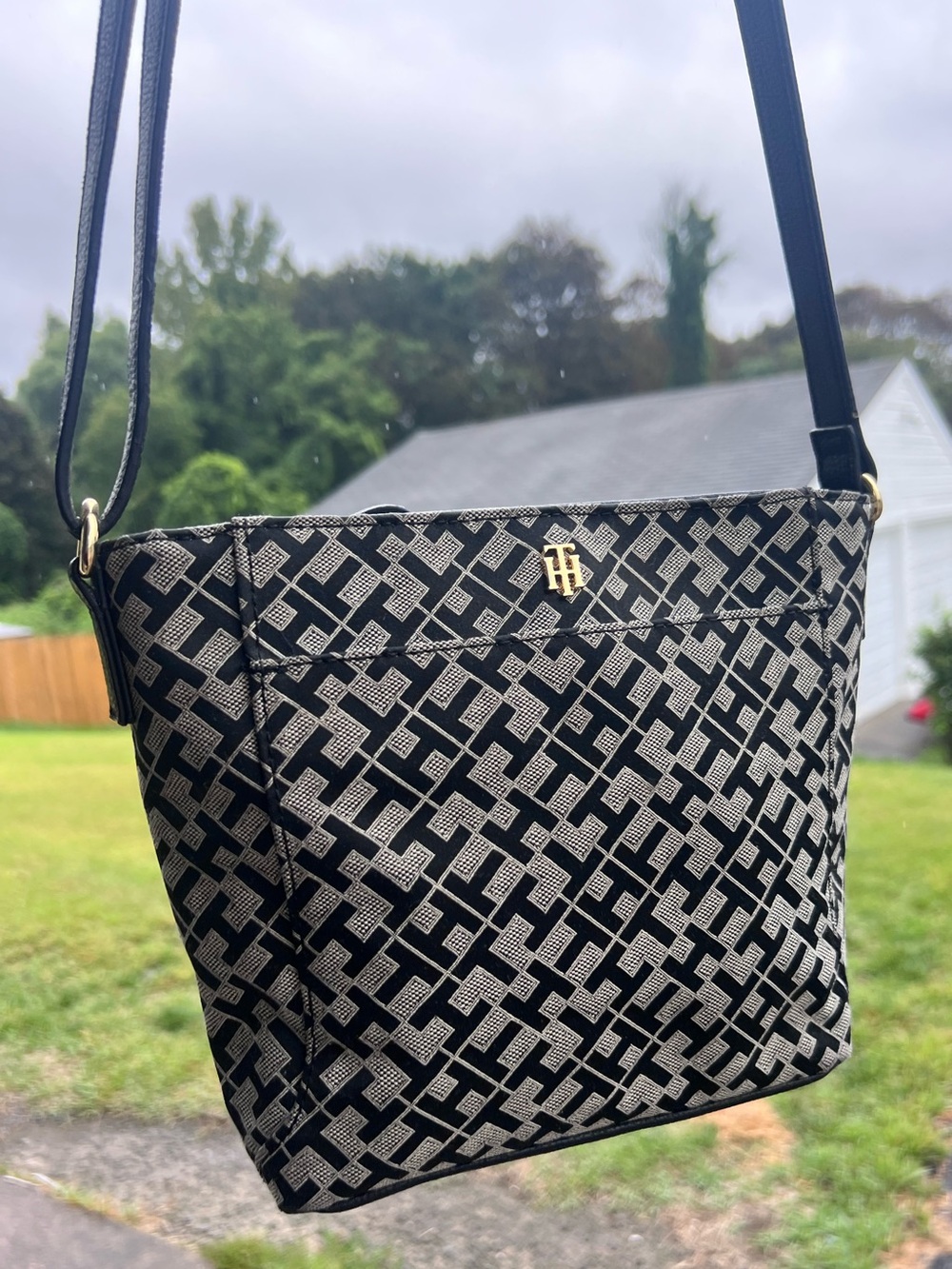 Tommy Hilfiger Monogram Jacquard Crossbody Bag Black White